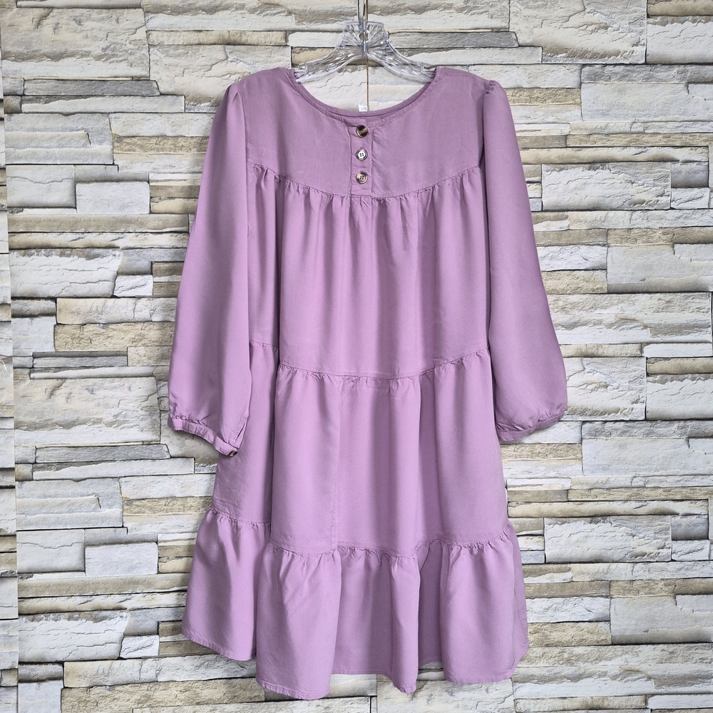 ​Shoreline Mini Dress Women's Small Lavender Tiered Boho Long Sleeve  Babydoll